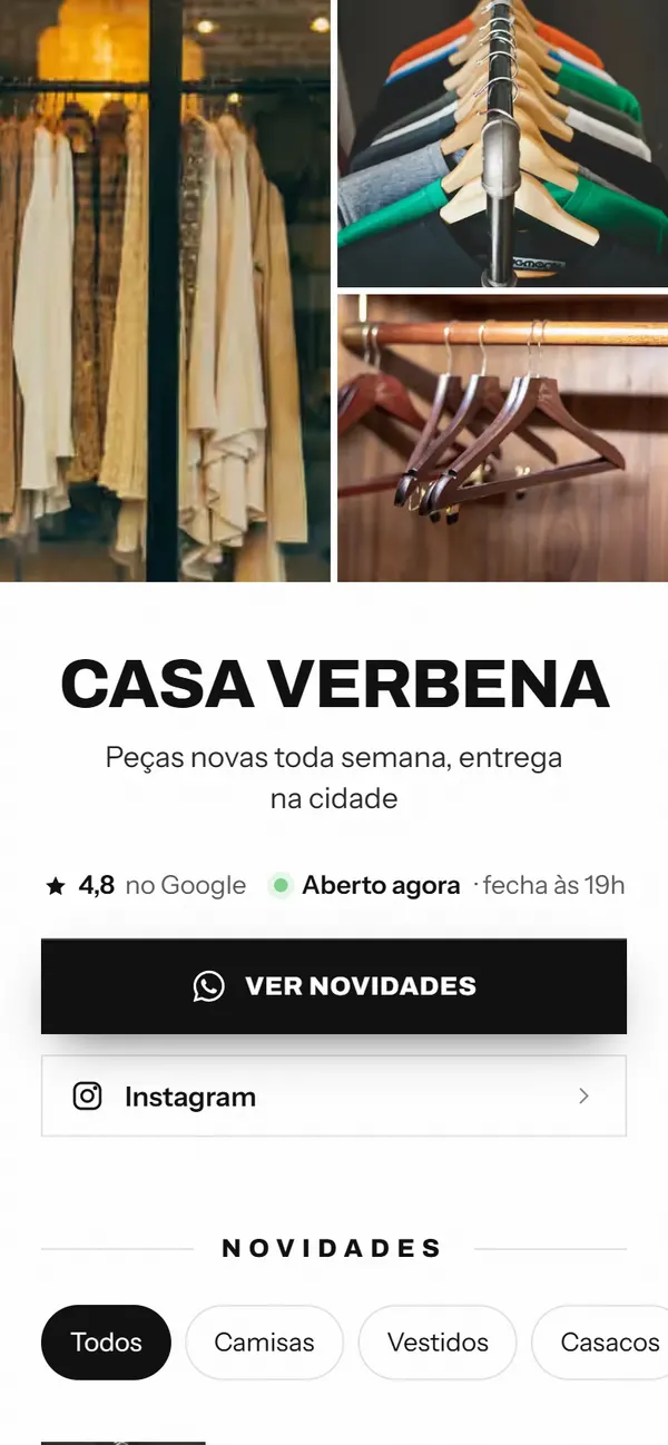 Site de exemplo do modelo Vitrine para loja de roupas