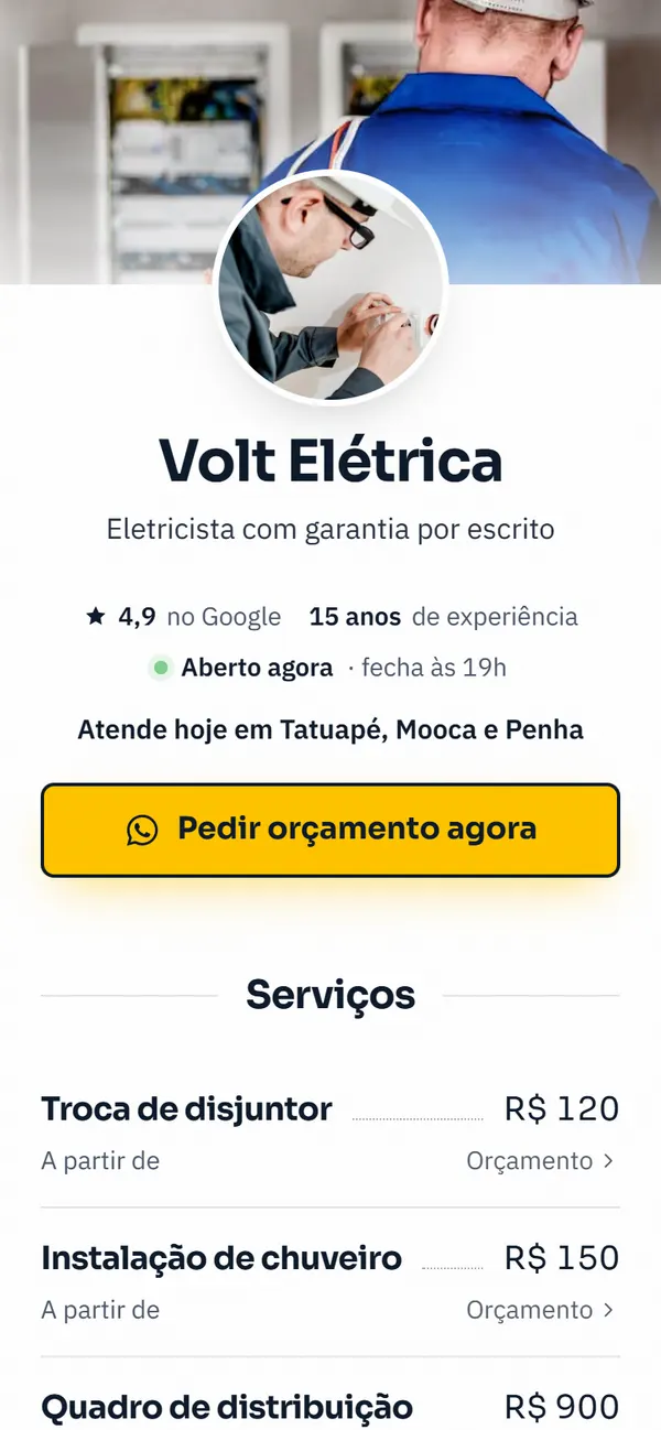 Site de exemplo do modelo Pro para eletricista